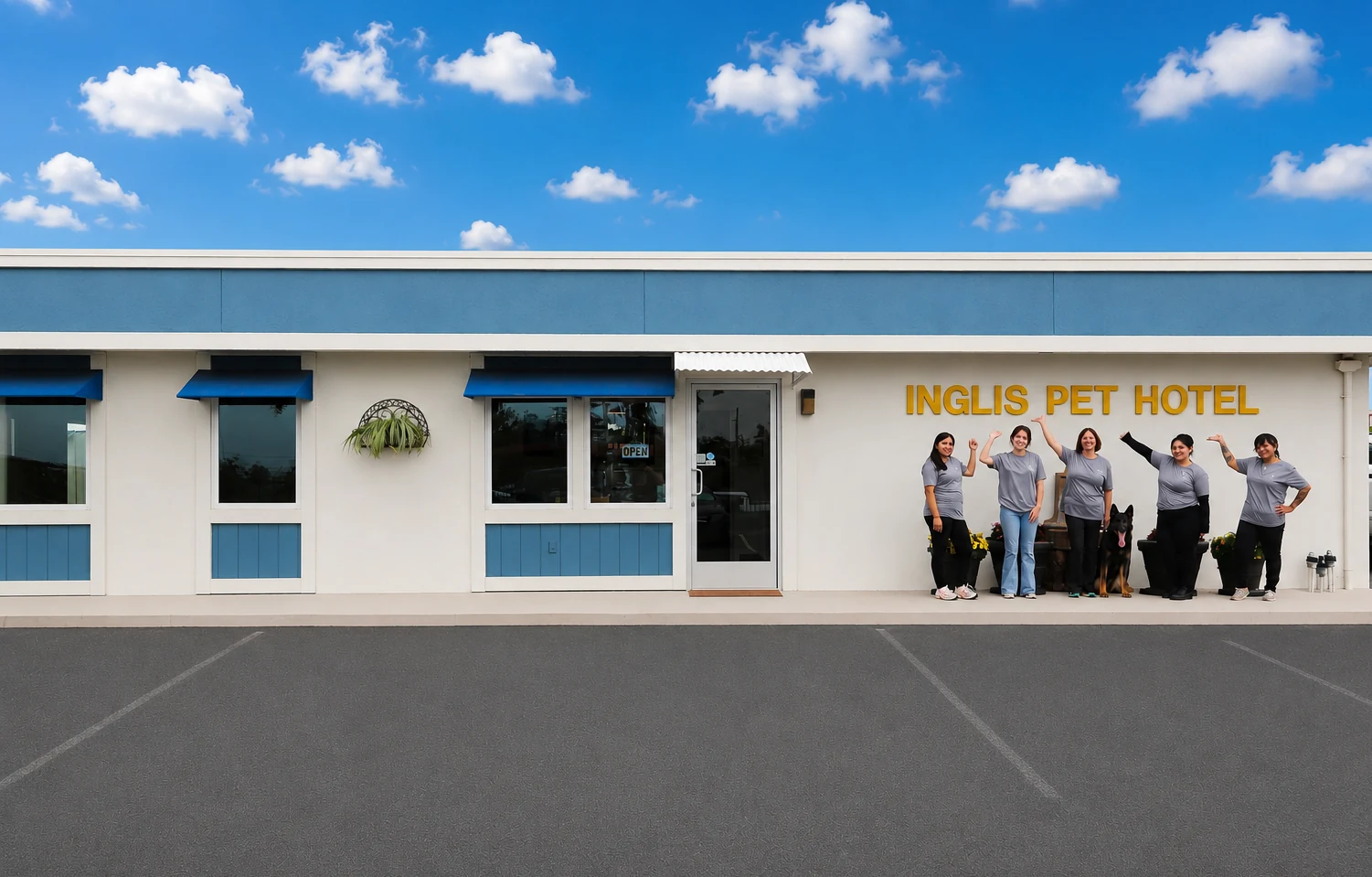 Inglis Pet Hotel building and staff
